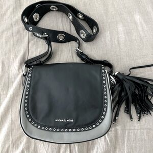 A Michael kors crossbody bag, grey and black with silver hardware